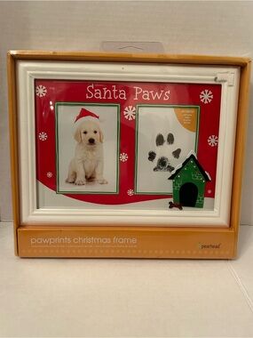 Pearhead Santa Paws Red and White Pawprints Christmas Photo Frame